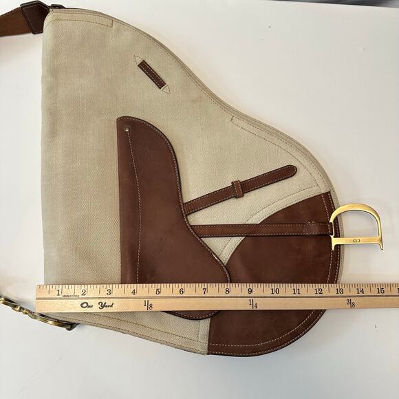 Vintage Y2K Christian Dior Saddle Bad Large Canvass Calfskin Equestrian Preppy - Picture 14 of 16
